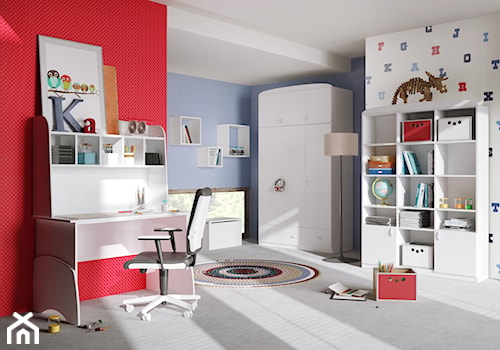 Kolekcje młodzieżowe - Średni biały czerwony niebieski pokój dziecka dla dziecka dla nastolatka dla chłopca dla dziewczynki - zdjęcie od Meblik - meble dla dzieci i młodzieży oraz darmowy projekt pokoju
