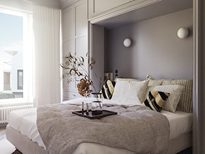 Błękitna wąska sypialnia - zdjęcie od FAVA Studio