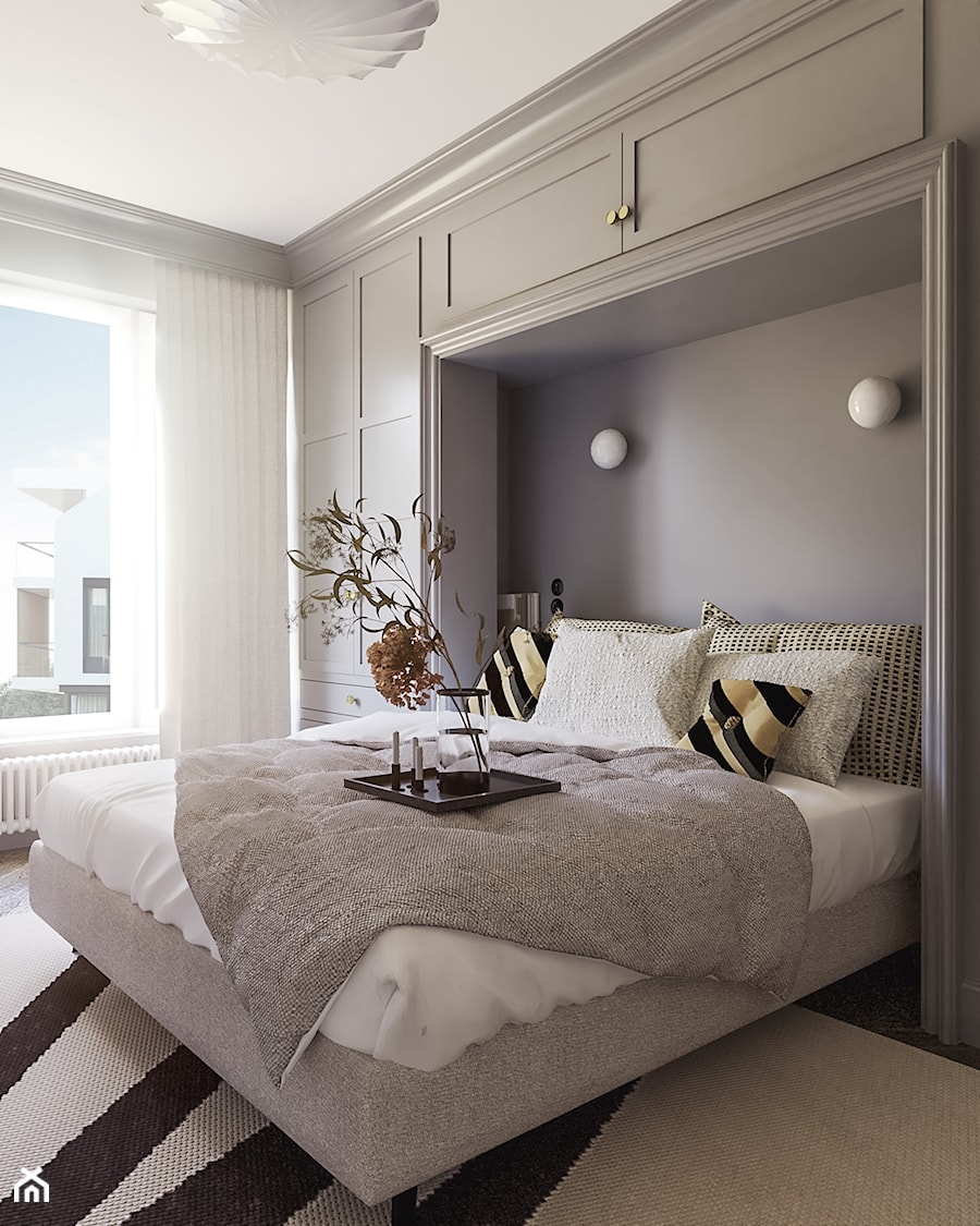 Błękitna wąska sypialnia - zdjęcie od FAVA Studio