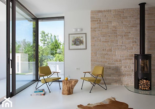 Przeszklony, minimalistyczny pokój dzienny - zdjęcie od Le Pukka concept store