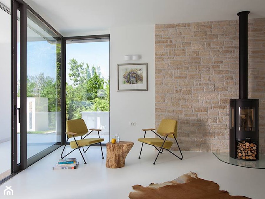 Przeszklony, minimalistyczny pokój dzienny - zdjęcie od Le Pukka concept store