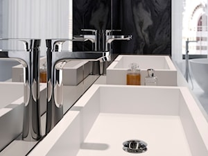Łazienka - Mała z lustrem z dwoma umywalkami łazienka z oknem, styl nowoczesny - zdjęcie od FERRO