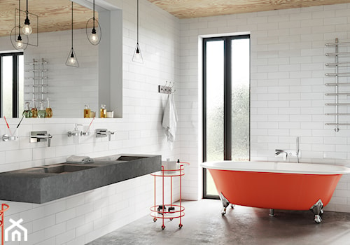 Łazienka - Średnia z dwoma umywalkami łazienka z oknem, styl nowoczesny - zdjęcie od FERRO