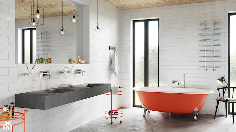Łazienka - Średnia z dwoma umywalkami łazienka z oknem, styl nowoczesny - zdjęcie od FERRO