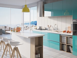 Kuchnia - Duża otwarta z zabudowaną lodówką z nablatowym zlewozmywakiem kuchnia jednorzędowa z oknem - zdjęcie od FERRO