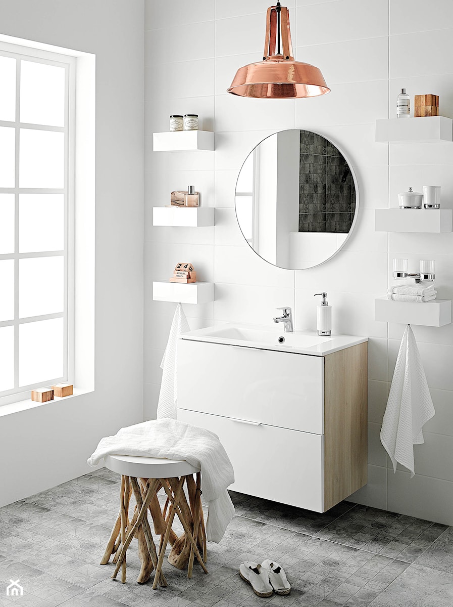 Łazienka - Mała łazienka z oknem, styl skandynawski - zdjęcie od FERRO