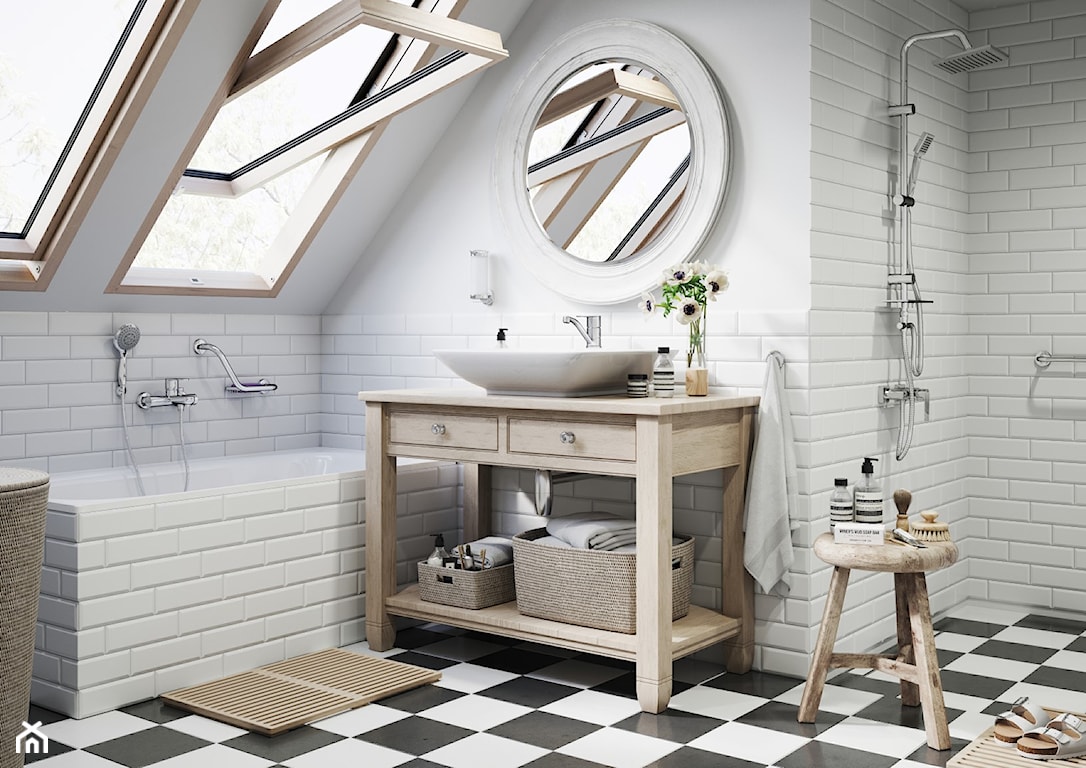 łazienka na poddaszu w stylu skandynawskim