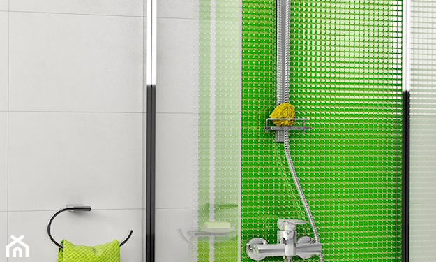 zielona mozaika w łazience w kabinie prysznicowej