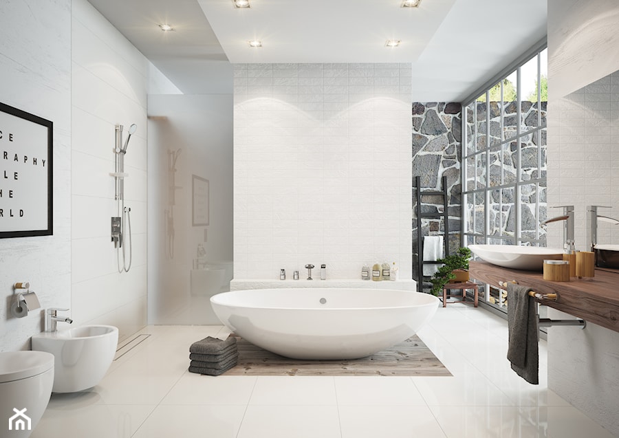 Łazienka - Duża jako pokój kąpielowy łazienka z oknem, styl skandynawski - zdjęcie od FERRO