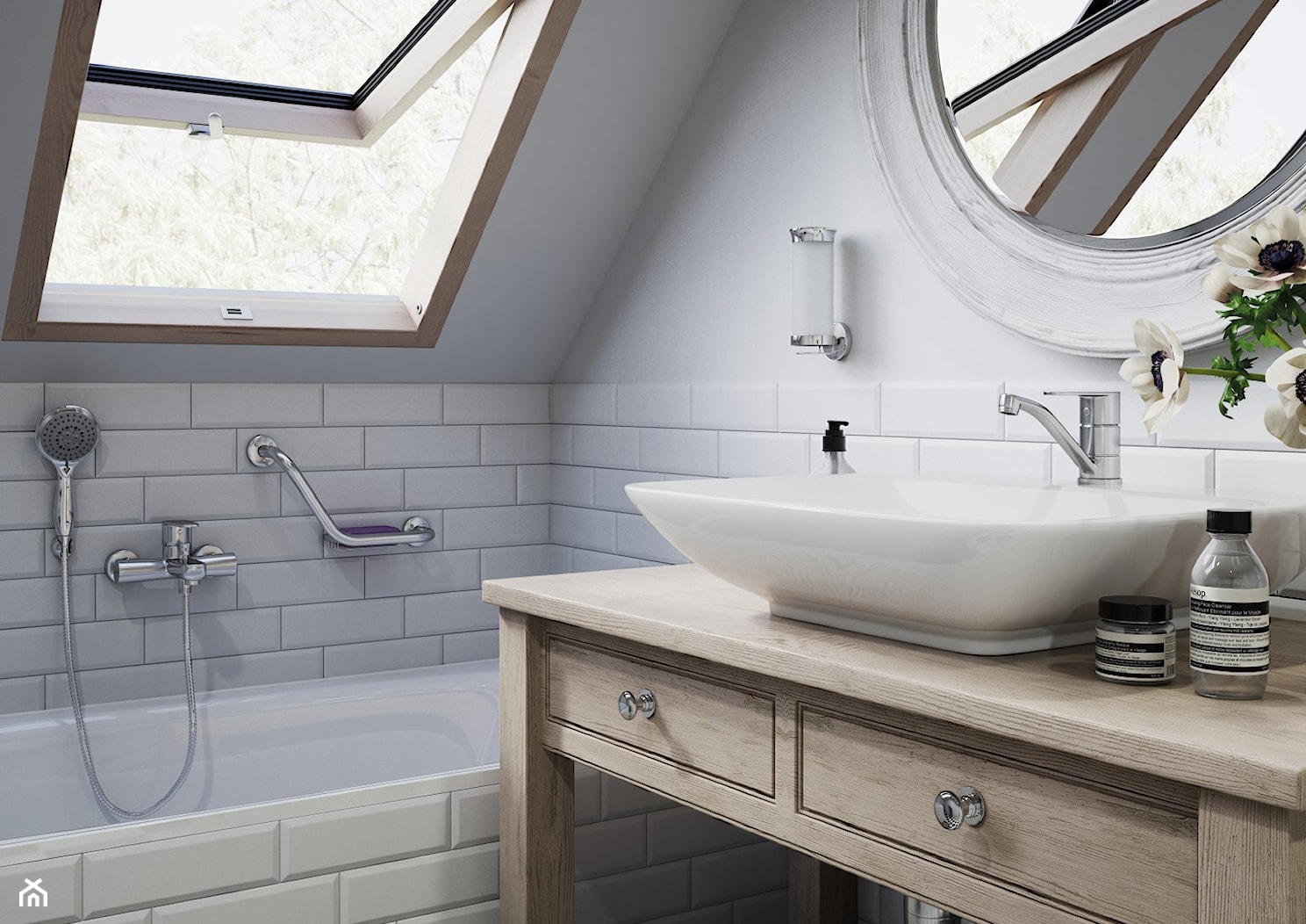 Mała łazienka z oknem, styl skandynawski - zdjęcie od FERRO - Homebook