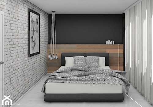 Sypialnia z drewnianym zagłówkiem - zdjęcie od Interium Projekt