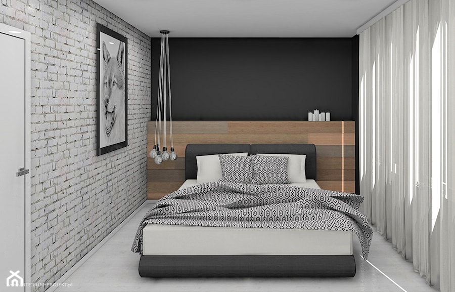 Sypialnia z drewnianym zagłówkiem - zdjęcie od Interium Projekt