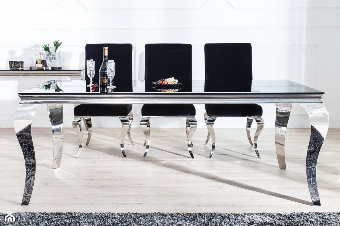 MODERN BAROCK elegancki stół do jadalni w stylu glamour z czarnym blatem i srebrnymi nogami 180 cm - zdjęcie od onemarket.pl - meble i dodatki - Homebook