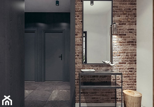 Mieszkanie w stylu loftowym w Krakowie - Średni biały czarny z marmurem na podłodze hol / przedpokój, styl industrialny - zdjęcie od MEEKO Architekci