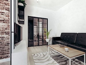 Mieszkanie w stylu loftowym w Krakowie - Średni biały salon, styl industrialny - zdjęcie od MEEKO Architekci