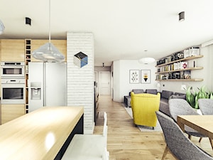 Mieszkanie w stylu skandynawskim pod Rzeszowem. - Średni biały salon z kuchnią z jadalnią, styl ska ... - zdjęcie od MEEKO Architekci