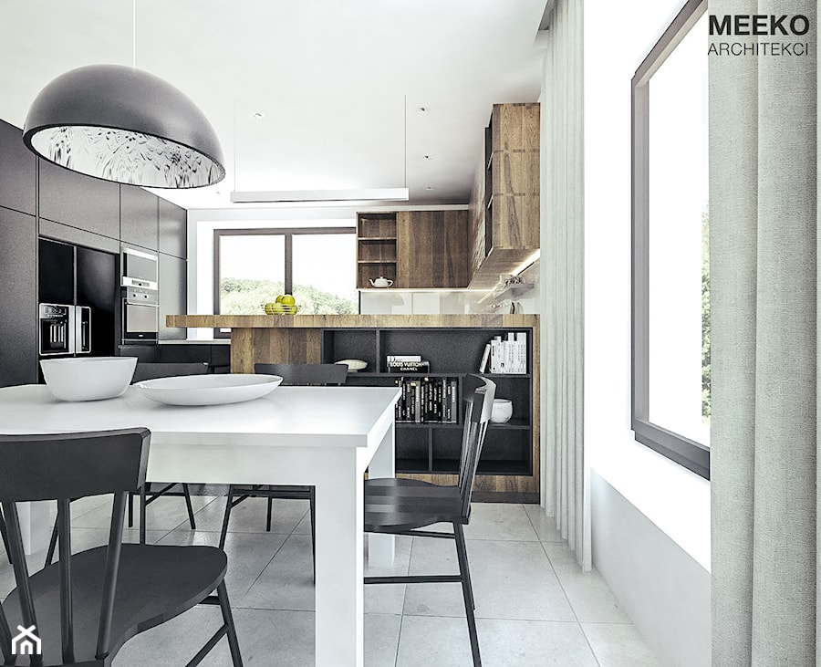 Dom w stylu nowoczesnym pod Mielcem - Średnia biała jadalnia w kuchni, styl nowoczesny - zdjęcie od MEEKO Architekci