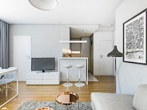 Mieszkanie 40 m w Krakowie - Mały szary salon z kuchnią, styl nowoczesny - zdjęcie od MEEKO Architekci