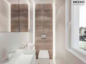 Dom w stylu minimalistycznym - Mała na poddaszu z lustrem łazienka z oknem, styl minimalistyczny - zdjęcie od MEEKO Architekci