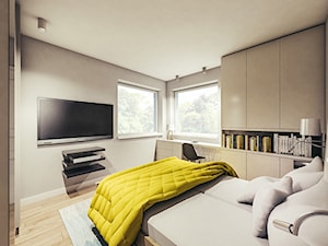 Mieszkanie w stylu skandynawskim pod Rzeszowem. - Średnia szara z biurkiem sypialnia, styl skandyna ... - zdjęcie od MEEKO Architekci