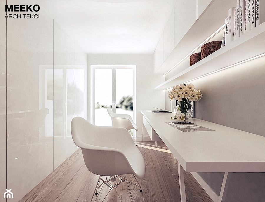 Dom w stylu minimalistycznym - Średnie szare biuro, styl minimalistyczny - zdjęcie od MEEKO Architekci
