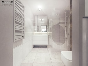 Dom w stylu minimalistycznym - Średnia na poddaszu bez okna z lustrem łazienka, styl minimalistyczny - zdjęcie od MEEKO Architekci
