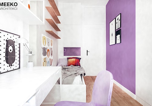 Mieszkanie loft w Mielcu - Mały biały fioletowy szary pokój dziecka dla dziecka dla nastolatka dla dziewczynki, styl nowoczesny - zdjęcie od MEEKO Architekci