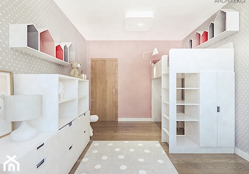 Dom w stylu nowoczesnym pod Mielcem - Średni różowy szary pokój dziecka dla dziecka dla nastolatka dla dziewczynki, styl nowoczesny - zdjęcie od MEEKO Architekci