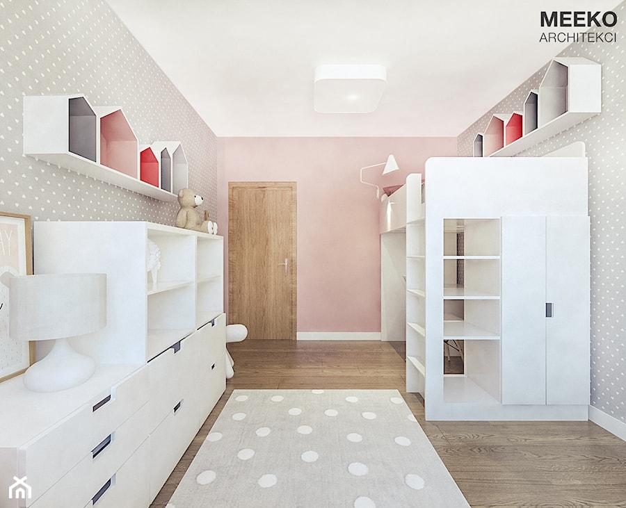 Dom w stylu nowoczesnym pod Mielcem - Średni różowy szary pokój dziecka dla dziecka dla nastolatka dla dziewczynki, styl nowoczesny - zdjęcie od MEEKO Architekci