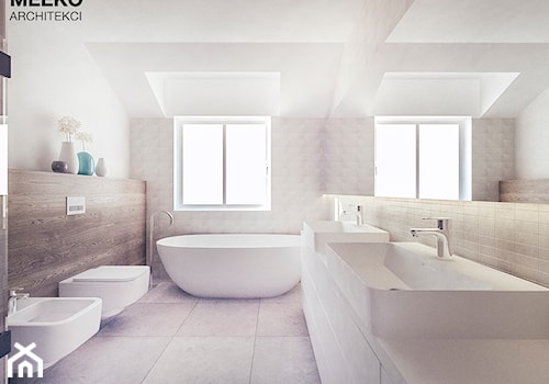 Dom w stylu minimalistycznym - Średnia z dwoma umywalkami łazienka z oknem, styl minimalistyczny - zdjęcie od MEEKO Architekci
