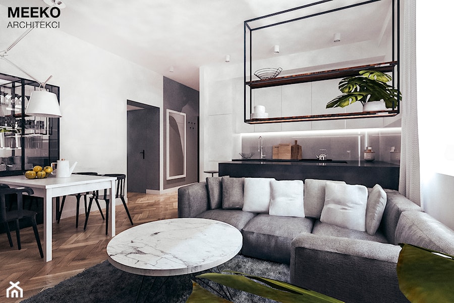 Mieszkanie loft w Mielcu - Średni szary salon z jadalnią, styl industrialny - zdjęcie od MEEKO Architekci