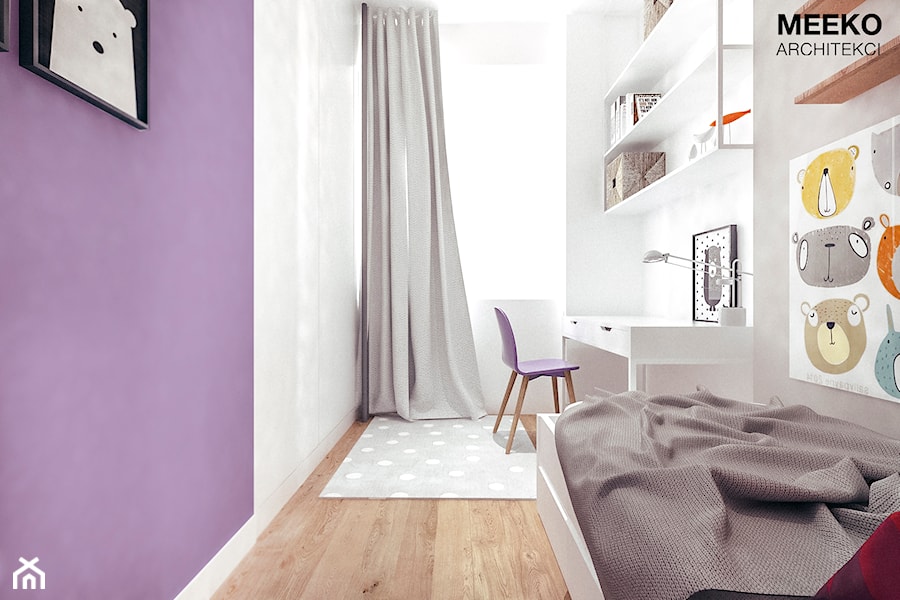 Mieszkanie loft w Mielcu - Mały biały fioletowy pokój dziecka dla dziecka dla nastolatka dla dziewczynki, styl nowoczesny - zdjęcie od MEEKO Architekci