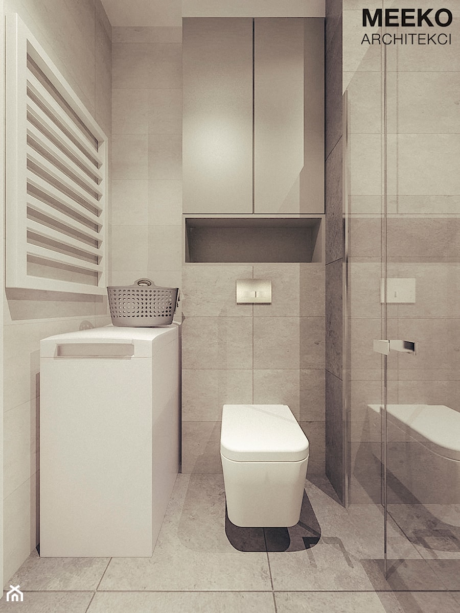 Mieszkanie w stylu skandynawskim w Warszawie - Mała bez okna z pralką / suszarką łazienka, styl nowoczesny - zdjęcie od MEEKO Architekci
