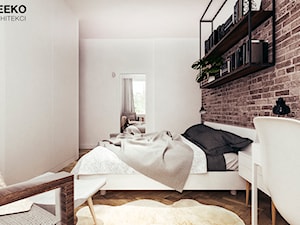 Mieszkanie loft w Mielcu - Średnia biała brązowa z biurkiem sypialnia, styl industrialny - zdjęcie od MEEKO Architekci