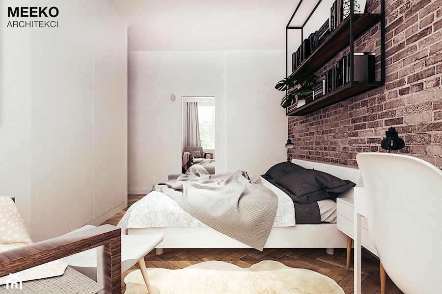 Mieszkanie loft w Mielcu - Średnia biała brązowa z biurkiem sypialnia, styl industrialny - zdjęcie od MEEKO Architekci