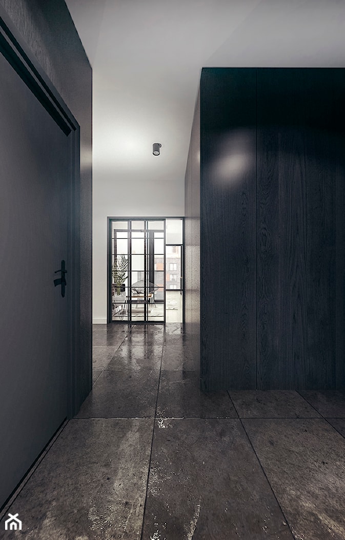 Mieszkanie w stylu loftowym w Krakowie - Średni biały czarny z marmurem na podłodze hol / przedpokój, styl industrialny - zdjęcie od MEEKO Architekci - Homebook