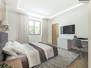 Dom w stylu nowoczesnym pod Mielcem - Średnia beżowa biała z biurkiem sypialnia, styl nowoczesny - zdjęcie od MEEKO Architekci