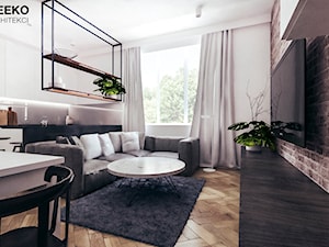 Mieszkanie loft w Mielcu - Mały szary salon z kuchnią z jadalnią, styl industrialny - zdjęcie od MEEKO Architekci