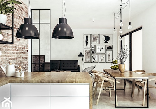 Mieszkanie w stylu loftowym w Krakowie - Średnia biała jadalnia w salonie, styl industrialny - zdjęcie od MEEKO Architekci