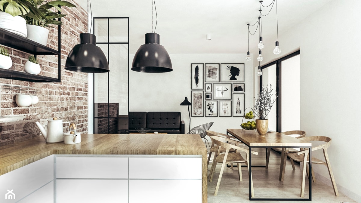 Mieszkanie w stylu loftowym w Krakowie - Średnia biała jadalnia w salonie, styl industrialny - zdjęcie od MEEKO Architekci - Homebook