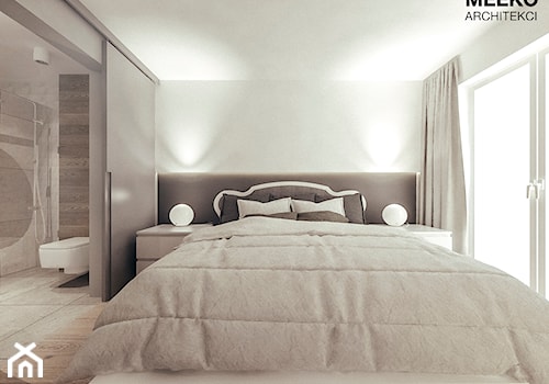 Dom w stylu minimalistycznym - Średnia biała szara sypialnia z łazienką, styl minimalistyczny - zdjęcie od MEEKO Architekci