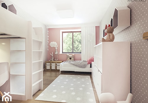 Dom w stylu nowoczesnym pod Mielcem - Średni różowy szary pokój dziecka dla dziecka dla nastolatka dla dziewczynki dla rodzeństwa, styl nowoczesny - zdjęcie od MEEKO Architekci