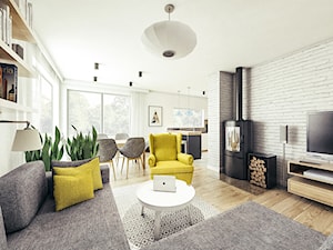 Mieszkanie w stylu skandynawskim pod Rzeszowem. - Mały biały salon z jadalnią, styl skandynawski - zdjęcie od MEEKO Architekci