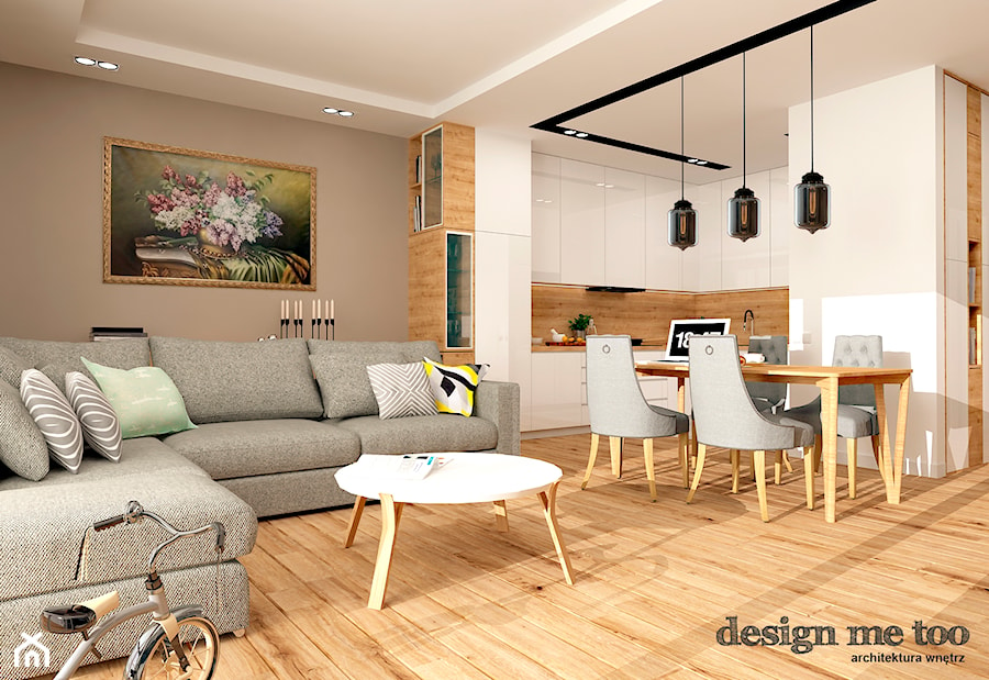 GRAZIOSO APARTAMENTY - Duży beżowy biały salon z kuchnią z jadalnią, styl nowoczesny - zdjęcie od design me too