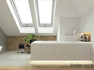 H.I. 098 | BIENIEWICE - Mała na poddaszu z punktowym oświetleniem łazienka z oknem, styl skandynawski - zdjęcie od design me too