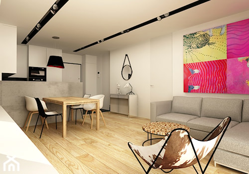 WORONICZA QBIK - Średni szary salon z kuchnią z jadalnią, styl minimalistyczny - zdjęcie od design me too