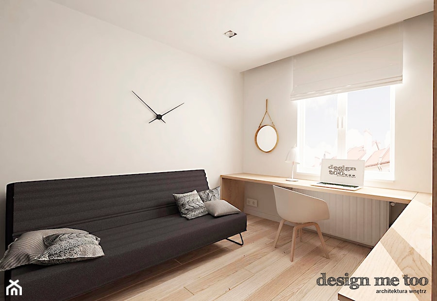 DOM W JÓZEFOSŁAWIU - Średnie w osobnym pomieszczeniu z sofą z zabudowanym biurkiem białe biuro, styl minimalistyczny - zdjęcie od design me too