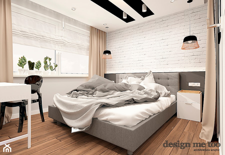Duża biała z biurkiem sypialnia, styl nowoczesny - zdjęcie od design me too