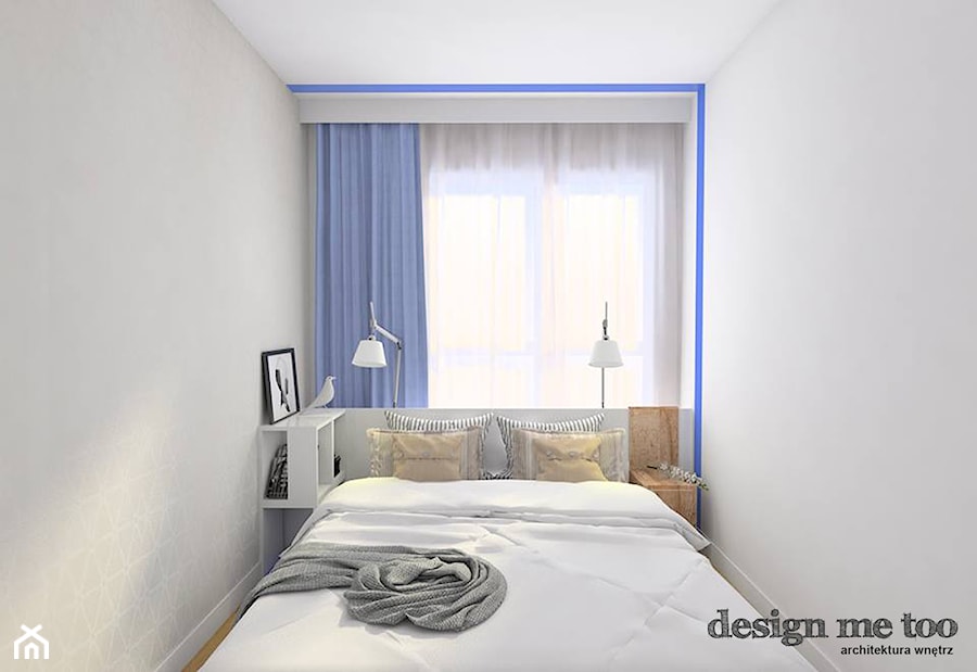 NOWOCZESNOŚĆ W SKANDYNAWSKIM STYLU NA GOCŁAWIU - Mała biała niebieska sypialnia, styl nowoczesny - zdjęcie od design me too