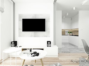 SKANDYNAWSKI WALENDÓW - Mały biały szary salon z kuchnią z jadalnią, styl nowoczesny - zdjęcie od design me too